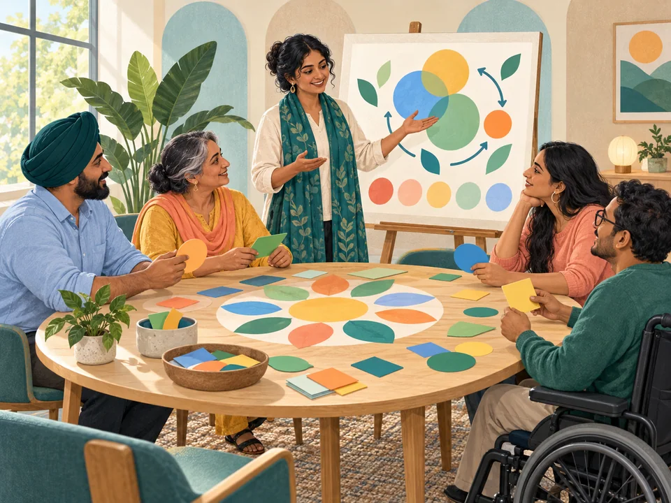 A counsellor leading an inclusive mental health workshop