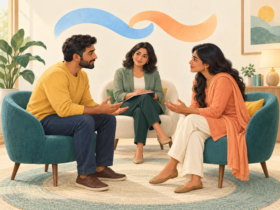 A counsellor helping a couple listen and communicate