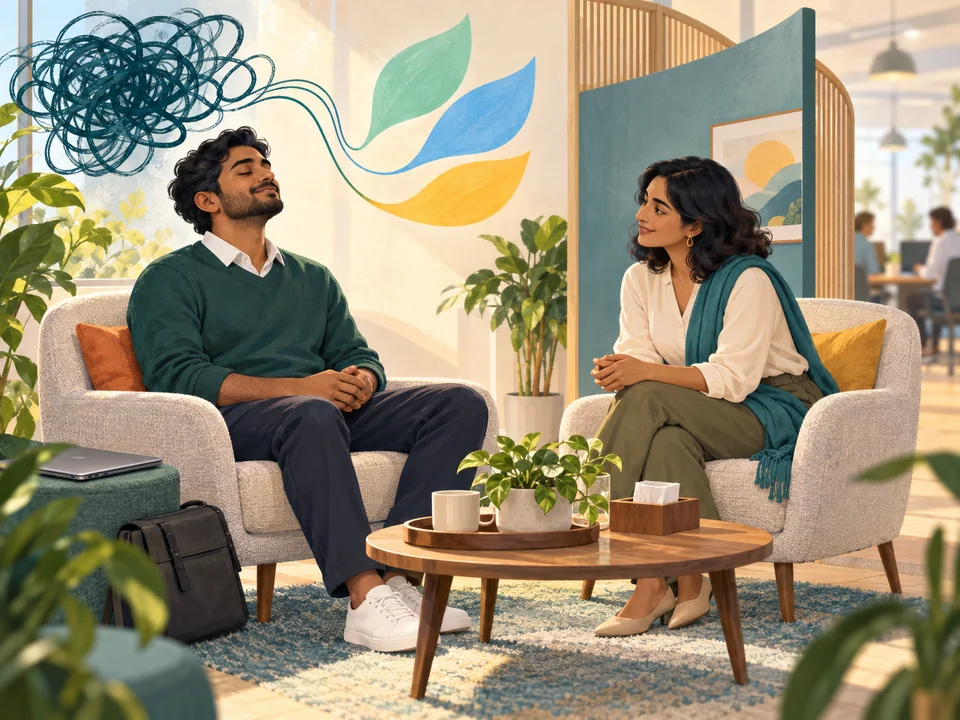 An employee receiving confidential mental health support at work